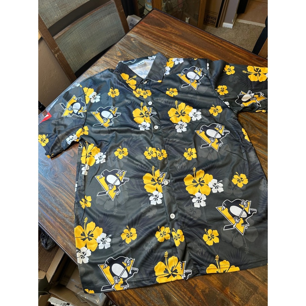 Pittsburgh Penguins NHL Hawaiian Shirt Sobe Promos Black Yellow Floral XL